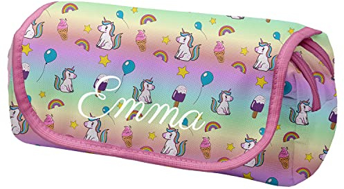 Ferocity Personalisierte Mäppchen Federtasche mit Namen Schlamperbox Federmäppchen mit Klettverschluss Klappe Schüleretui Stiftemappe mit Zwei Reißverschlüssen Unicorn Ice [151]