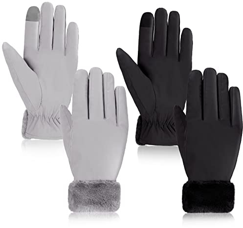 Eurzom 2 Pair Women's Waterproof Touchscreen Ski Gloves Winter Ski Snow Snowboarding Gloves Windproof Snow Accessories(Black, Gray)