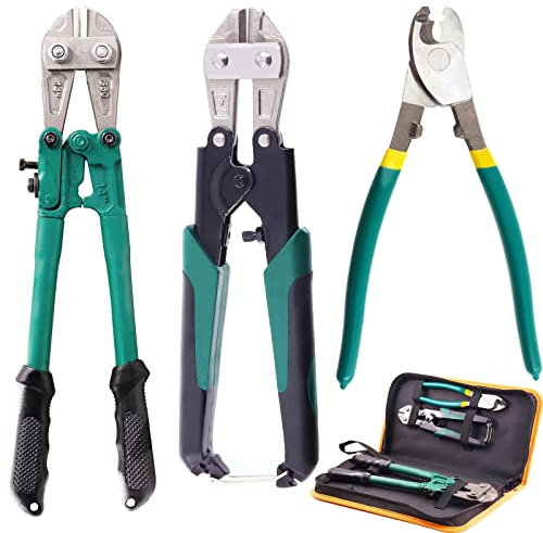 Keadic 3Pcs Heavy Duty Bolt Cable Cutter Pliers Set Multifunctional 14 and Mini 8 Bolt Cutters, 8 High Leverage Wire Cutter with Soft Rubber Handle for Cutting Rope Rivets Chain Copper Aluminum