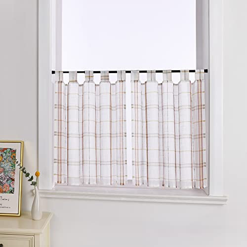 Joyswahl Leinenoptik Scheibengardine mit Kariert Design »Jill« Cáfe Gardinen Landhausstil Kurz Küchengardinen Bistrogardinen Rot HxB 90x90cm 2 Stück