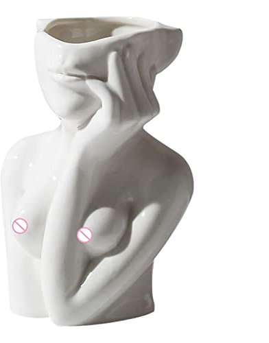 Kopf Gesicht Vase - Keramik Blumenvase Für Pampasgras Blumen | Moderne Weiß Matt Dekorative Frauenkörper Porzellanvase | Keramik Skulptur Vasen Boho Deko Für Heimdekoration Wohnzimmer