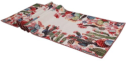 TOVAGLIETTA E RUNNER Centrotavola quadrata e striscia in tessuto Gobelin Jacquard, Realizzata in Italia (DISEGNO CACTUS) (runner 40x100 (7640))