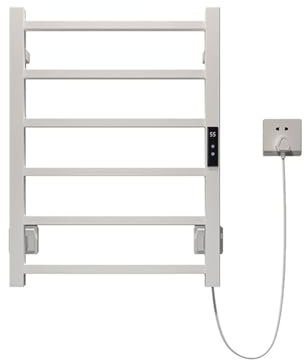 Toallero Eléctrico, Radiador Toallero Eléctrico de Pared, Calentador de Toallas Baño Acero Inoxidable con Pantalla LCD Temporizador Termostato Inteligente,Blanco,Right Line