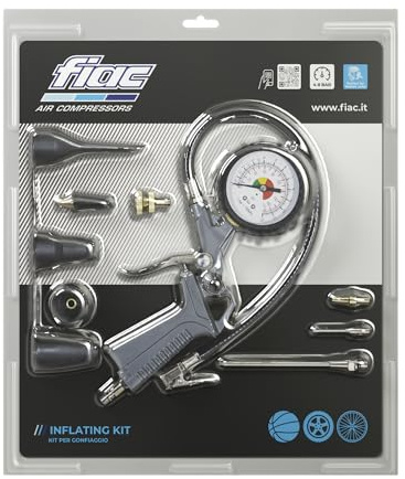 FIAC Kit de gonflage pour Compresseur (Inclus pistolet de gonflage, 4 buses en métal, 3 buses en plastique, adaptateur) - Pression de fonctionnement : 4-8 bar