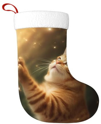 cfpolar Weihnachtsstrümpfe mit niedlicher Katze, 45 cm, Weihnachtsbaum-Hängestrumpf, Weihnachtsdekoration, Ornamente, klassischer Geschenkhalter für Famliy Home Party Urlaub Jahreszeit Dekor
