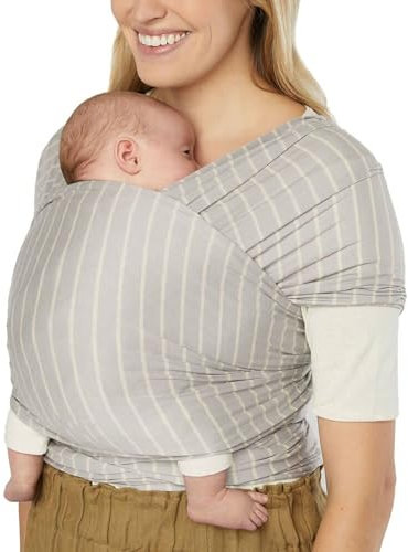 Ergobaby Babytragetuch für Neugeborene ab Geburt bis 11,3 kg, Aura Knit Tragetuch aus recycelten Stoffen, Elastisch und atmungsaktiv, Sling Wickeltuch unisex, Grey Stripes