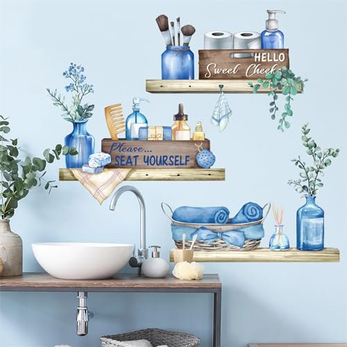 sacinora Blue Towel Shelf Wall Stickers Cosmetic Brush Organizer Wall Decal