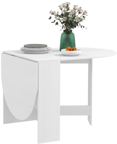 HOMCOM Tavolo da Pranzo Pieghevole, 163x80 cm Scrivania Richiudibile Salvaspazio con 2 Ribalte Ovale per 6 Persone, Tavolo Cucina a Ribalta, Ideale per Soggiorno, Casa, Ufficio, Bianco