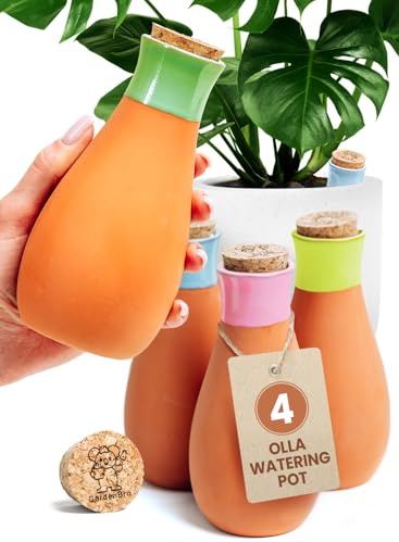 Ollas Pflanztöpfe aus Terrakotta, 4 Stück, groß, 400 ml, selbstbewässernder Pflanzeinsatz, Olla-Bewässerungssystem für 1 Woche, einfach zu befüllen, Tonpflanzen-Bewässerungskugeln für Außen- und