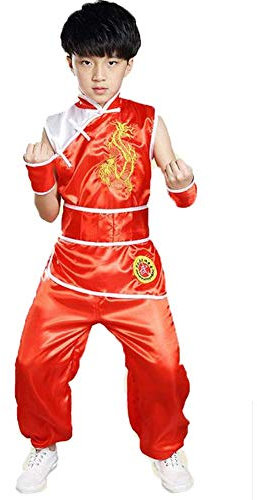 SFNIOKFG Abbigliamento Tai Chi Abbigliamento Cinese per Bambini, Misto Unisex Maniche Corte Vestito Chi Drago Uniforme Costume Kung Fu Master Costume Top Camicia Pantaloni Set