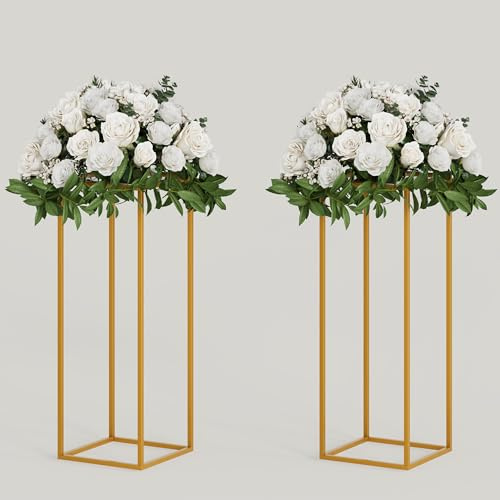 TEKXYZ Blumenständer, 2 Pcs 60 CM hoch Blumenständer, Metall Tafelaufsatz Stand, Gold Tafelaufsätze für Hochzeit, Event Party Requisiten, Patio Dekor
