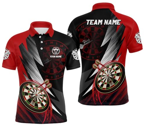 Personalisierte Rot-Schwarz Darts-Polos & Quarter-Zip Shirt – Individuelles Cooles Darts Shirt für Herren & Damen– Teamtrikot L0686