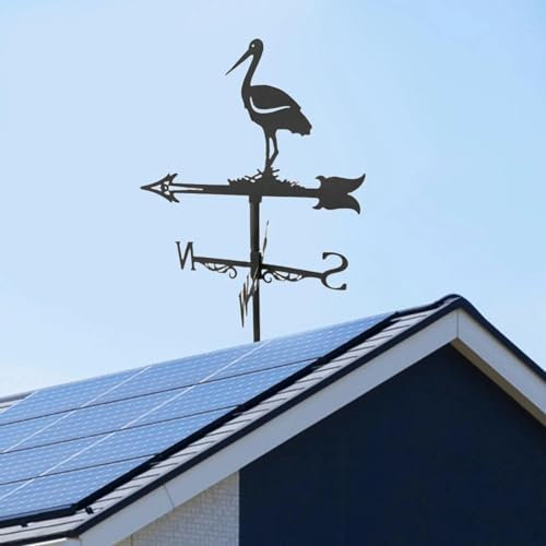 Wetterfahne aus Eisen, Retro-Stil, windblinkend, Bauernhof-Szene, Haus, Garten, Hof, Stange, professionelle Dachdekoration