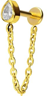 PIERCINGLINE Titan Labret mit Push Fit KRISTALLTROPFEN + KETTE Piercing Ohr Farbauswahl