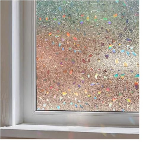 JMORCO Fensterfolie Fenster-Sichtschutzfolie, statisch haftend, Vinyl, 3D-Aufkleber, Regenbogenfolie for Glastüren, Wärmekontrolle, Anti-UV(3D-005,55x200cm)