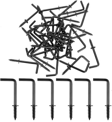Teaaha Confezione da 40 ganci a L da 2,5 cm, piccoli, neri, vintage, a forma di L, ganci a vite a forma di L, ganci quadrati per medaglie, per gioielli e organizzazione della casa