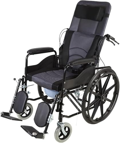 Cómoda silla de ruedas móvil para adultos, silla de ruedas plegable reclinable con respaldo alto, silla de ruedas plegable totalmente reclinable