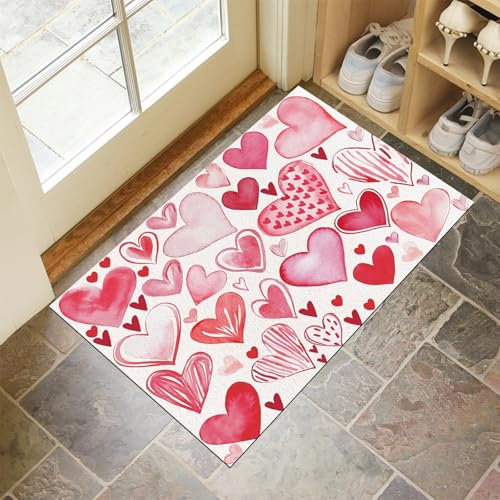 MULERN Schmutzfangmatte Innen 60X90Cm - Maschinenwaschbare Fußmatte, Sauberlaufmatte, Rosa Liebe Eingangstürmatte Mit Wasserabsorbierenden, Fussmatte Für Hund, Eingang, Haustür & Flur