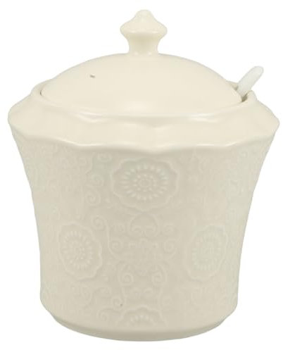 Amosfun Formaggiera Conserva la Freschezza 400ml in Ceramica Parmigiano con Coperchio e Cucchiaio, Barattolo Multifunzione per Cucina e Casa