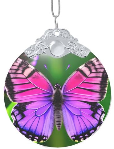 Cupole in vetro con ciondolo rotondo in argento – Kit da appendere alla parete da giardino a forma di farfalla viola, ideale per la decorazione della casa e le feste