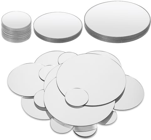 Psyqtsuary 40 Pcs Round Mirror Sheets, Mirror Tiles Self Adhesive Acrylic, Mirror Stickers Stick on Mirrors, Flexible Mirror Sheets, Small Craft Mirror Tiles(3sizes)