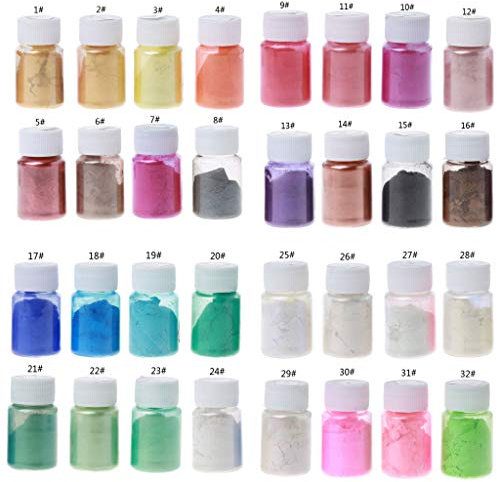 ROYJJ Kunstharz-Pulver, Perlglanz-Pigmente, Epoxidharz, Farbtonung, Schmuckherstellung, 32 Farben, 10 g