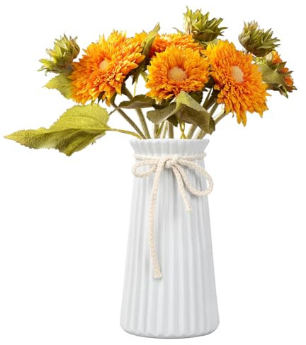 Amexo Vaso Bianco in Ceramica Vaso di Pampa Vasi Decorativi Interno Moderni in Stile Minimalista per Camera da Letto Tavolo da Pranzo 19.5cm