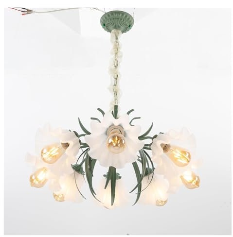 Chandelier, Pendant Light Flower, 6-Light Ceiling Light, with White Glass Tulip Shades for Living Room Dining Room Bedroom