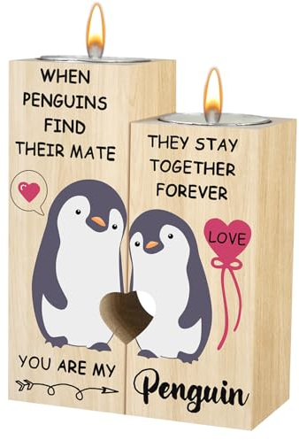 Anniversary Wedding Penguin Gifts for Couple, Heart Shaped Candle Holder, Romantic I Love You Gift for Him Her, You are My Penguin Birthday Candle Gifts for Women Girlfriend Boyfriend Wife Husband