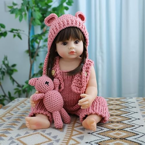 truly soft 20 Pollici Bambole Reborn Realistiche con Capelli Lunghi, Bambole Reborn Femmina-Bambola in Morbido Silicone Abito a Maglia Rosa con Cappello Reborn-Baby Doll Realistica, dai 3 Anni in su