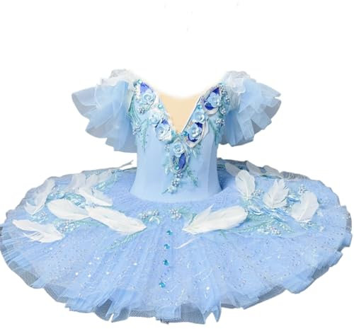 Professionelles Ballett-Tutu für Mädchen, Blumen-Pfannkuchen-Tutu für Kinder, Tanzballerina-Partykleid, Trikotkostüme, Übungskleidung （110 cm）