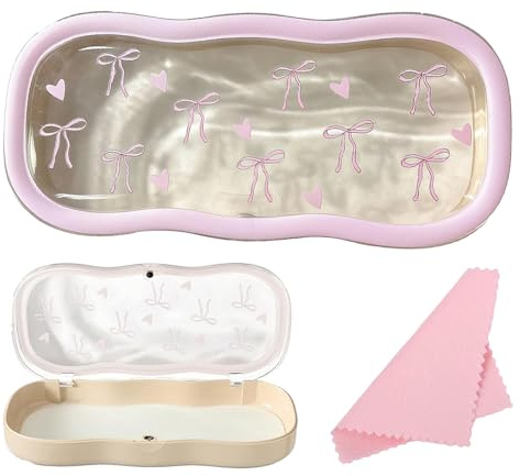 XNBTFK Glasses Case for Women, Pink Bow Cute Glasses Case with Glasses Cloth, Hard Shell Spectacle Case for Girls, Kids, Women, 17.5×8cm Pink Plastic Glasses Holder
