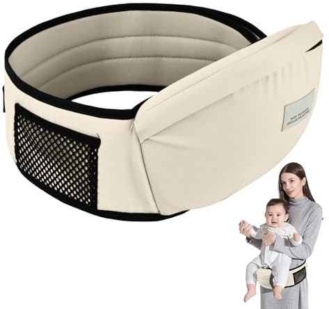 Ergonomischer Baby Hüftsitz mit Seitentasche, Verstellbare Babytrage für Neugeborene und Kleinkinder, Leichter Taillenhocker, Hipseat Babytragesitz, Hüftumfang 67-110 cm, Beige