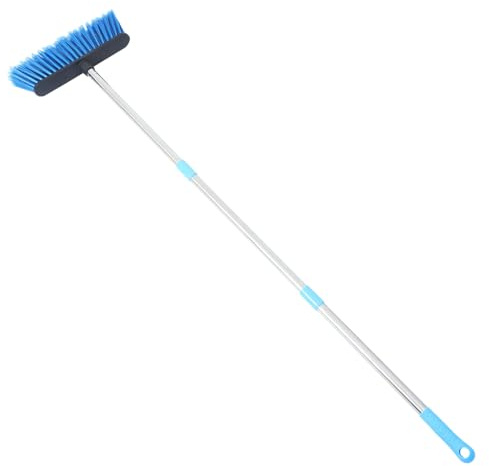 FOYTOKI Long Handle Cleaning Broom for Home and Outdoor Use Plastic Bristles Stainless Steel Handle for Floor Cleaning and Skirting Board Maintenance