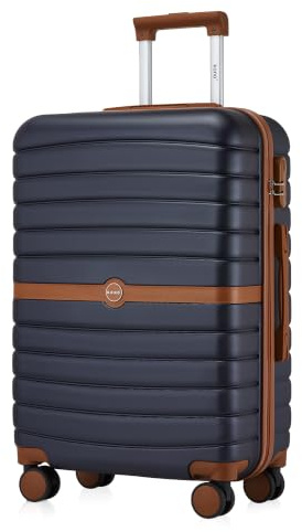 Kono Valise Moyenne 65cm Rigide ABS+PC 62L 4 roulettes, Marine/Marron