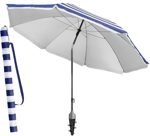 4smile Sonnenschirm für Strand und Balkon Ø 180 cm, Blau-Weiß - UPF 50+ Balkonschirm SunnyJoy, Strandschirm windfest stabil - Zuverlässiger Sonnenschutz Strand, Sonnenschirm mit Schutzhülle