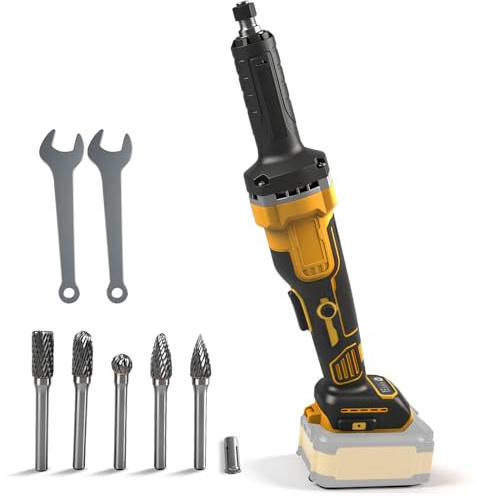 TALOEYH Akku-Schleifer, kompatibel mit Dewalt 20 V, bürstenloser elektrischer Geradschleifer mit 6 mm Schaft, Hartmetall-Frässtift-Set, 4 variable Geschwindigkeiten bis zu 24000 U/min zum Entrosten