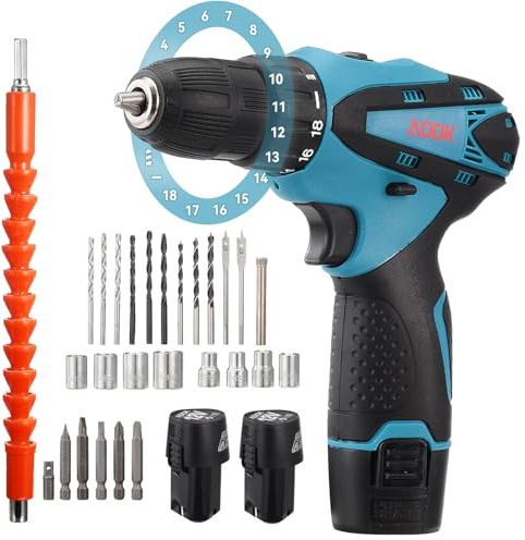Mini taladro inalámbrico sin escobillas de 12 V con 2 baterías de 1500 mAh, kit de 30 piezas y función de martillo, taladros compactos para bricolaje en casa (mini taladro eléctrico)
