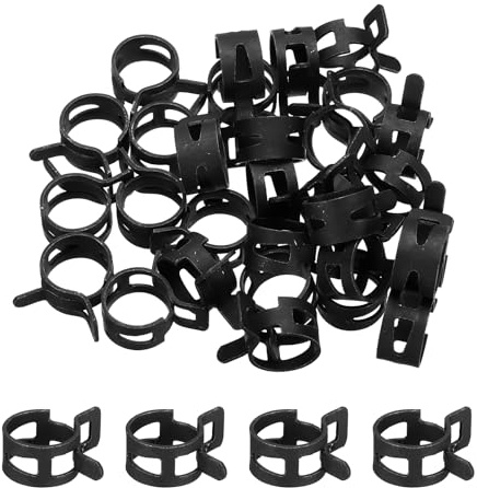 sourcing map 30 Pcs Fuel Line Clamps Spring Band Hose Clamps, 3/8 15mm Silicone Air Tube Vacuum Hose Water Pipe Low Pressure Assortment Kit, Black
