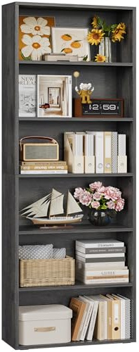 IRONCK Bookcase, 6 Tier Bookshelf, Open Storage Shelf, Tall Shelving Unit, Free Standing Display Shelf for Living Room, Home Office, Dinning Room, 60x23.5x180cm (Charcoal Grey)