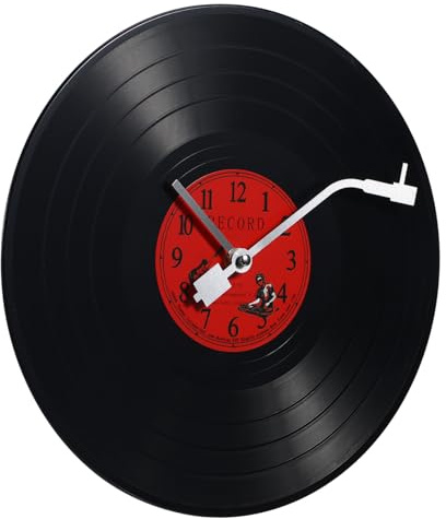 ANDRESLAD Reloj de Pared Decorativo en Forma de Disco de Vinilo Negro, Material Plástico Resistente, Diseño Vintage para Decoración de Sala y Dormitorio