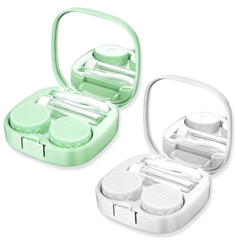 JYNXOR Étui à lentilles de Contact Portable Hygiène Étui à lentilles de Contact Ensemble de Voyage avec Miroir, Mini Boîte pour Lentilles de Contact, pour La Maison Ou Les Voyages(Abricot, Vert)