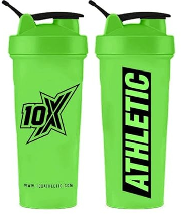 10X Athletic Neon Shaker Bottle 600ml with Mixer Ball – Neon Green – Protein Shaker | Workout Drink Bottle | Smoothie & Juice Shaker | Smooth & Consistent Mix | No Spill with Screw on Lid | Gym Drink