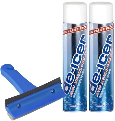 Welari De-Icer 600ml Can x 2 with 3-in-1 Ice Squeegee Scraper - Fast Frost & Ice Removal Kit for Windows, Windshields sold Thank You Card | (2 Pack)
