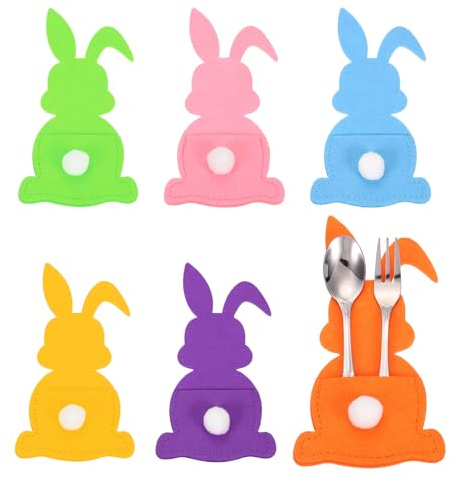 QUARKZMAN 36Pcs Porte-Couverts Lapin De Pâques, 15x8cm Housse De Couverts en Feutre pour Couteaux Fourchettes Décoration De Table Mariage Anniversaire Fête, Multicolore