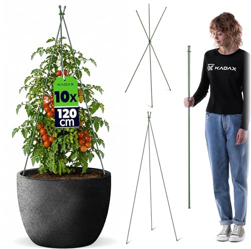 KADAX Rankhilfe für Pflanzen, 120 cm, 10er Set, wetterfeste Tomatenstütze aus Metall und Kunststoff, Rankturm für Tomaten, Rosen & Kletterpflanzen, Tomatenrankhilfen