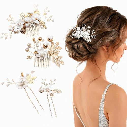 Lot de 4 Accessoires Cheveux Mariage Épingles à Cheveux Fleurs pour Mariées