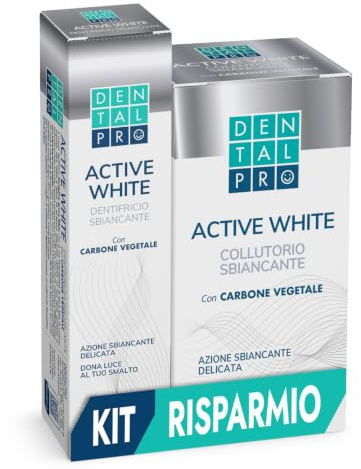 DentalPro Active White Kit Completo Dentifricio e Collutorio Sbiancante | Azione Sbiancante Delicata, Dona Luce allo Smalto, con Carbone Vegetale, Utilizzo Quotidiano