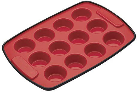 MasterClass Smart Silicone Mini Muffin Tray with 12 Holes, Oven Safe LFGB Grade Silicone, 29 x 20 cm, Red/Black