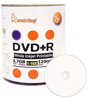 Smartbuy 100-disc 4.7gb/120min DVD+R White Inkjet Hub Printable Blank Disc